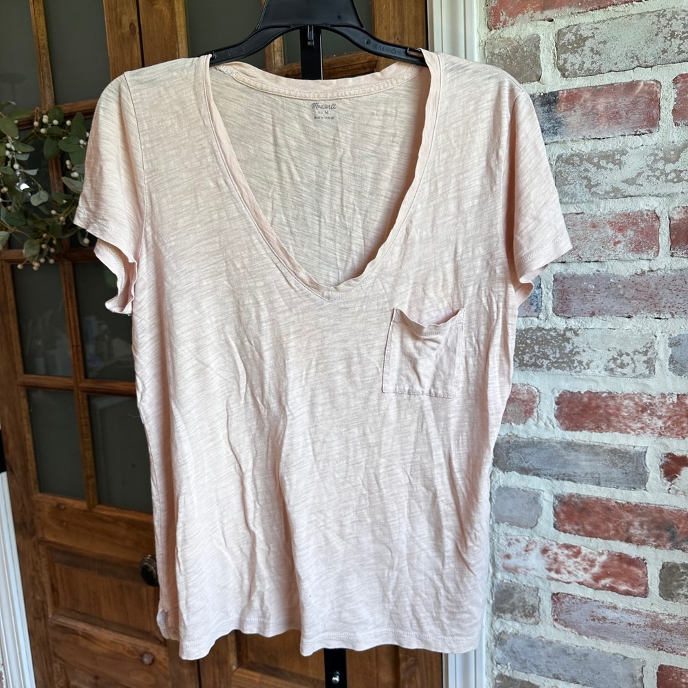 Madewell V-neck Pocket Tee Womens Peach Short Sleeve Slub Cotton Top Size M